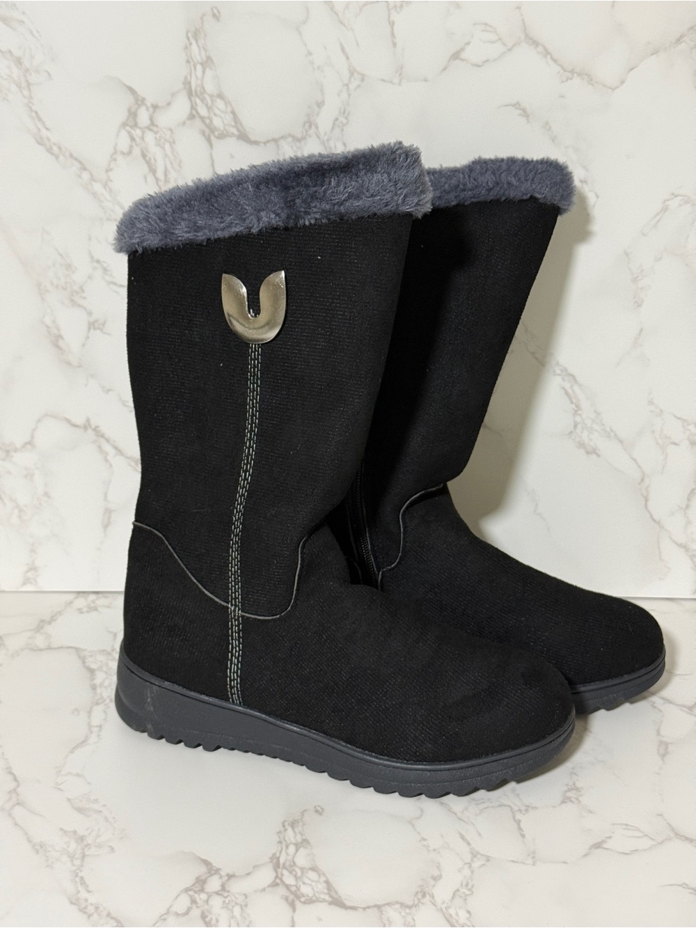 Women’s Black Winter Faux-Fur Lined Mid-Calf Boots